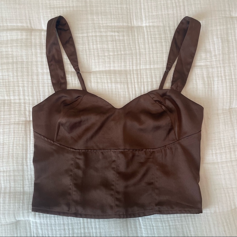 Abercrombie Brown Satin Fitted Tank XS